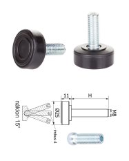 ø-25mm, M8x20mm, H-20mm, černá, kloubová plastová nivelační nožička, závitově-nastavitelná