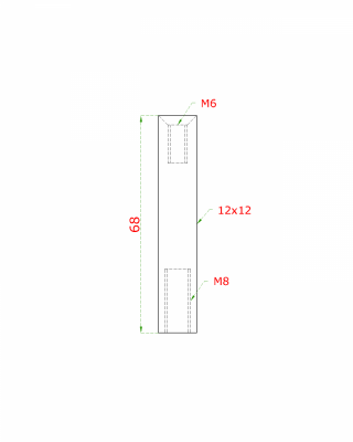 Čep (12x12 mm, L: 68 mm / vnitřní závit M6 - vnitřní závit M8x25 mm), broušená nerez K320 / AISI304