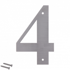 Číslo domové 4, (156x1.5mm), s dierami, brúsená nerez K320 / AISI 304