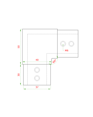 Přechod - koleno 90° (40x40x1,5 mm) na madlo EB1-JHM40, lepený spoj, broušená nerez K320 / AISI304