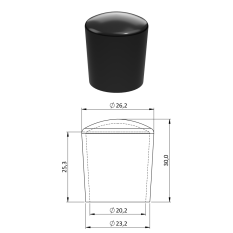 Vnější PVC krytka ø 26,2 x 30 mm, otvor 20,2 mm, černá