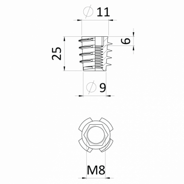 Závrtná matica M8x25 bez límca s vnútorným metrickým závitom a imbus šesťhranom, pozink