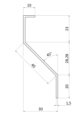 Poškozený Z-profil-lamela L-3000mm, 23x40x20x1,5mm s vystuženou hranou 10mm, zinkovaný plech, cena za kus