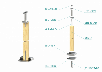 Dřevěný sloup, vrchní kotvení, bez výplně, vrch pevný (40x40mm), materiál: buk, broušený povrch s nátěrem BORI (bezbarvý)