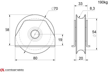 Kladka ø 70 mm na přivaření Combi Arialdo, C902/16 profil, nosnost 190 kg