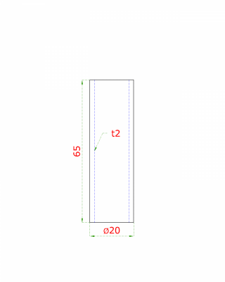Přechod na vymezení vzdálenosti mezi sloupem (plochý) a kotevní deskou, ø 20x2,0 mm /L:65 mm, bez vnitřního šroubu, broušená nerez K320 / AISI304, bal: 1ks
