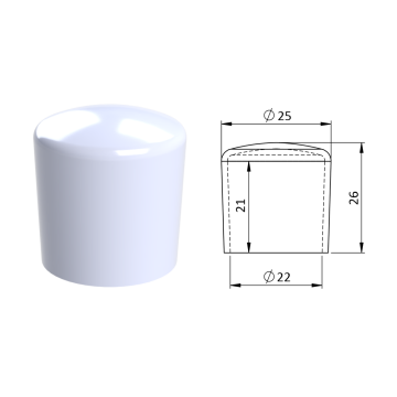 Vnější krytka PVC ø 25 x 26 mm, otvor 22 x 21 mm, bílá