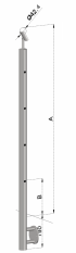 Nerezový sloup, boční kotvení, 4 děrový koncový, pravý, vrch nastavitelný (ø 42,4x2 mm), leštěná nerez / AISI304