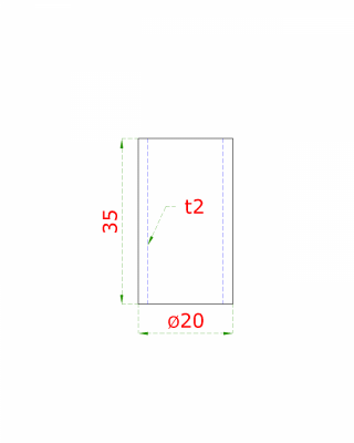 Přechod na vymezení vzdálenosti mezi sloupem (plochý) a kotevní deskou, ø 20x2,0 mm /L:35 mm, bez vnitřního šroubu, broušená nerez K320 / AISI304, bal: 1ks
