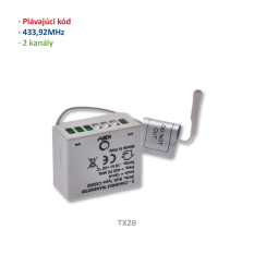 Zabudovatelný vysílač 2-kanálový, plovoucí kód 433,92 MHz, včetně baterie