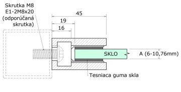 Svorka skla / plechu plochá (45x45x26 mm), broušená nerez K320 / AISI304, balení neobsahuje gumičky na sklo