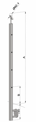 Nerezový sloup, boční kotvení, 4 děrový koncový, pravý, vrch nastavitelný (ø 42,4x2 mm), broušená nerez K320 / AISI304