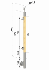 Dřevěný sloup, boční kotvení, výplň: sklo, levý, vrch nastavitelný (ø 42mm), materiál: buk, broušený povrch bez nátěru
