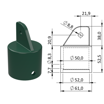Plastová krytka, ø 60,9 x 121,8 mm, tvrzený plast PA