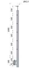 Nerezový sloup, boční kotvení, 5děrový koncový, levý