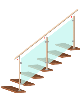 Dřevěný sloup, vrchní kotvení, výplň: sklo, průchozí, vrch nastavit. (ø 42mm), materiál: buk, broušený povrch bez nátěru