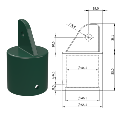 Plastová krytka, ø 54,8 x 109,6 mm, tvrzený plast PA