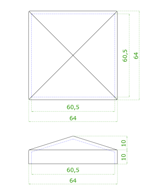Ukončení stříška na jekl (60x60mm), broušená nerez K320 / AISI304