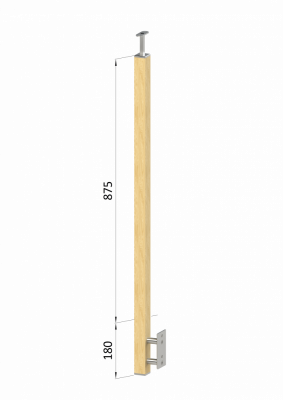 Dřevěný sloup, boční kotvení, bez výplně, vnější, vrch pevný, (40x40mm), materiál: buk, broušený povrch s nátěrem BORI (bezbarvý)