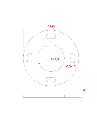 Kotvící plotna (ø 100mm) na trubku ø 48.3mm (otvor ø48.4mm), bez povrchové úpravy /AISI304