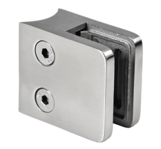 Svorka skla / plechu na trubku ø 42,4 mm (45x45x26 mm), broušená nerez K320 / AISI304, balení neobsahuje gumičky na sklo