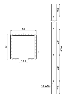 C profil 80x80x5mm L-7000mm pozinkovaný, pre samonosný systém posuvnej brány, cena za 7m, možnosť dodania len rozvozom Kovian - Délka: 2m