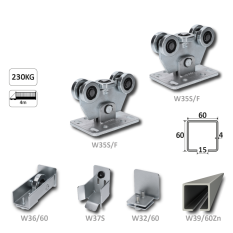 Samonosný systém 60x60x4 mm pro posuvné brány do 150 kg / 4 m průjezd (W39/60Zn 6 m pozinkovaný profil, 1x W-SET60F)
