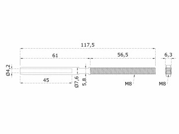 Úchyt (lepicí) pro nerezové lanko ø4 mm s vnějším závitem M8, broušená nerez K320 / AISI304, použijte lepidlo MD-GEL454/20