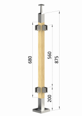 Dřevěný sloup, vrchní kotvení, výplň: sklo, rohový, vrch pevný (40x40mm), materiál: buk, broušený povrch bez nátěru