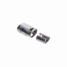 Nerezové lisovací pouzdro pro dvě 2.0mm lanka - uzavřeno s okem (skládá se ze dvou částí). K320/AISI 316.