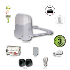 REVOKIT pro jednokřídlou bránu do 2.3m/křídlo, 1x REVO2024, 1x CT-14AB2, 1x SUB-44WR, 1x RX4, 1 pár FT-32, 1x LED24