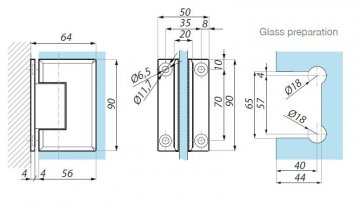 GX990.1PC - Závěs pro sklo - stěna 90°