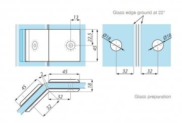 PC403 SC - Úchytka skla - sklo 135°