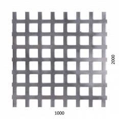 Děrovaný plech čtvercový řadový Fe, otvor: 10x10 mm, rozteč: 15 mm, (1000x2000x1,5 mm)