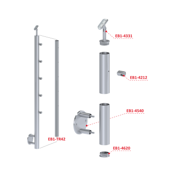 Nerezový sloup, boční kotvení, 5 řadový průchodný, venkovní, vrch nastavitelný (ø 42,4x2 mm), broušená nerez K320 / AISI304