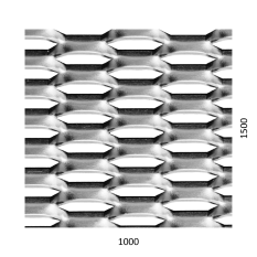 Tahokov Zn, kosočtvercové oko: 44x12mm, mostík: 5mm (1000x1500x1.5mm), orientace oka: rozměr oka 44mm je rovnoběžná s rozměrem tabule 1000mm