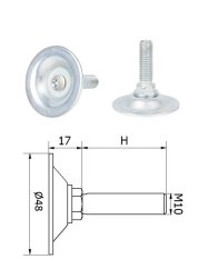 ø-48mm, M10, H40, nivelačná nožička s oceľovou základňou