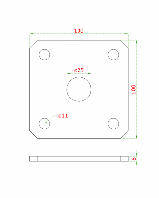 Kotevní deska navařovací k nastavitelným pantům (100x100x5 mm), otvor ø 25 mm, broušená nerez / AISI304
