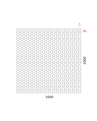 Děrovaný plech kruhový přesazený Fe, otvor: ø 6.0 mm, rozteč: 9.0 mm, (1000x2000x1,5 mm)
