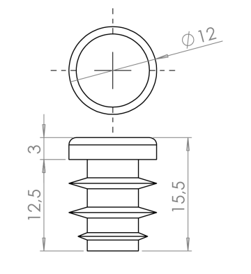 Vnitřní krytka kulatá D-12mm plastová, šedá