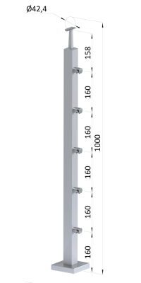 Nerezový sloup, vrchní kotvení, 5 řadový průchodný, vrch pevný,(40x40 mm), broušená nerez K320 / AISI304