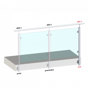 Nerezový sloup, boční kotvení, výplň: sklo, levý, vrch pevný (40x40 mm)