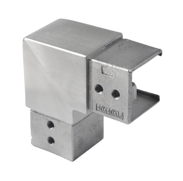 Přechod - koleno 90° (40x40x1,5 mm) na madlo EB1-JHM40, lepený spoj, broušená nerez K320 / AISI304