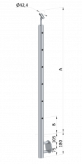 Nerezový sloup, boční kotvení, 6 děrový průchodný, vrch nastavitelný (ø 42,4x2 mm), broušená nerez K320 / AISI316