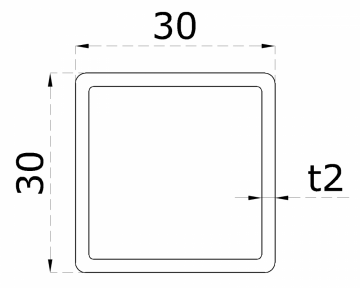 Profil uzavřený 30x30x2mm, cena za 1ks(1m), broušená nerez K320 /AISI304 - Délka: 1m