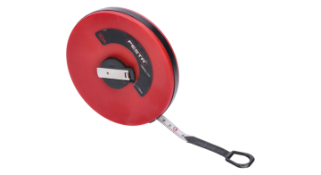 30m sklolaminátové meracie pásmo, páska zakončená očkom s gumovou ochranou, sklopná navíjacia rúčka, pútko