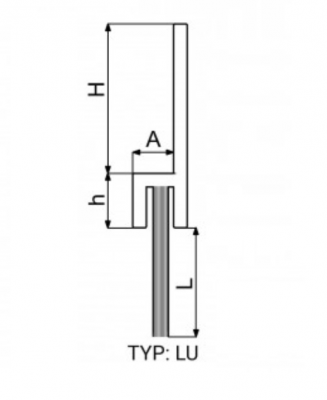 Hliníková těsnící lišta s kartáčem, H = 16 mm, h = 6 mm, L = 46 mm (délka vlasce), A = 5 mm, celková délka 1000mm