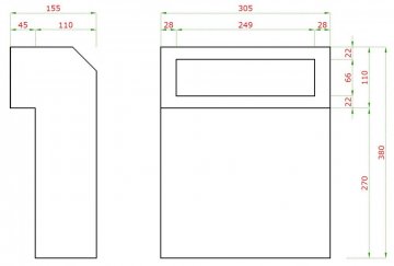 Poštovní schránka (380x305x150mm), tloušťka 1.5mm), Max. formát listu: A4, barva: Prášková černá