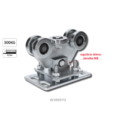 Vozík PICCOLO KLASIK pro C-profil 69x69mm samonosného systému posuvných vrat do 200kg, s nastavitelnou deskou a dorazovým šroubem sklonu vozíku