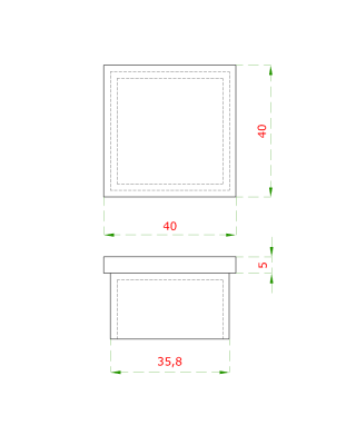 Ukončení na jekl (40x40x2.0mm), broušená nerez K320 / AISI304